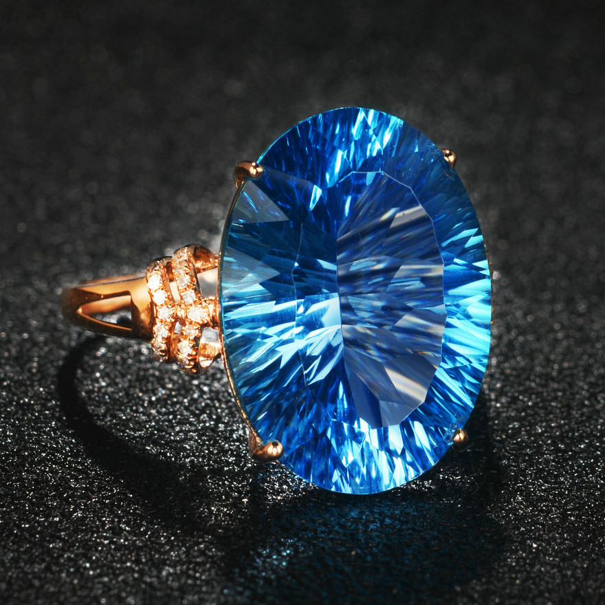 13ct 18k金天然托帕石戒指 烟花切工 伴镶钻石 闪耀魅力1312