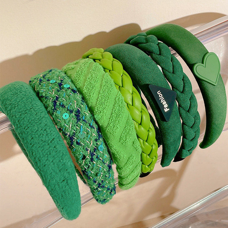 绿色高级感夏季编织麻花发箍女网红发卡简约外出宽边海绵头箍头饰