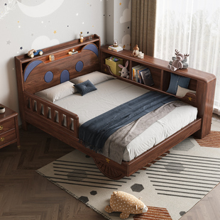 新中式全实木儿童床男孩床小户型卧室1米5带护栏储物女孩床单人床