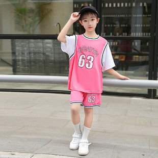 女童夏装套装2024新款运动儿童女孩篮球中大童洋气短袖短裤两件套