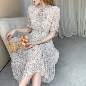 Small floral dress 2021 Chiffon medium length skirt women's A-line skirt