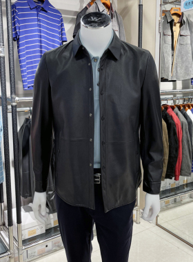 路卡迪龙男装专柜正品 秋冬新款绵羊皮革商务翻领按扣皮衣外套男