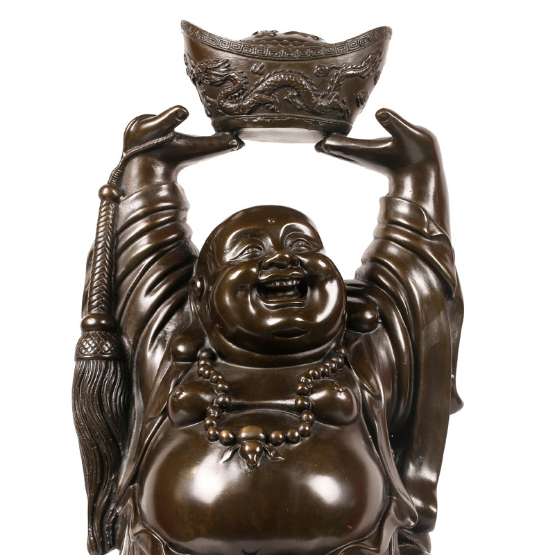 【义拍】举元宝弥勒佛铜像 招财进宝 高约42cm 佛法加持