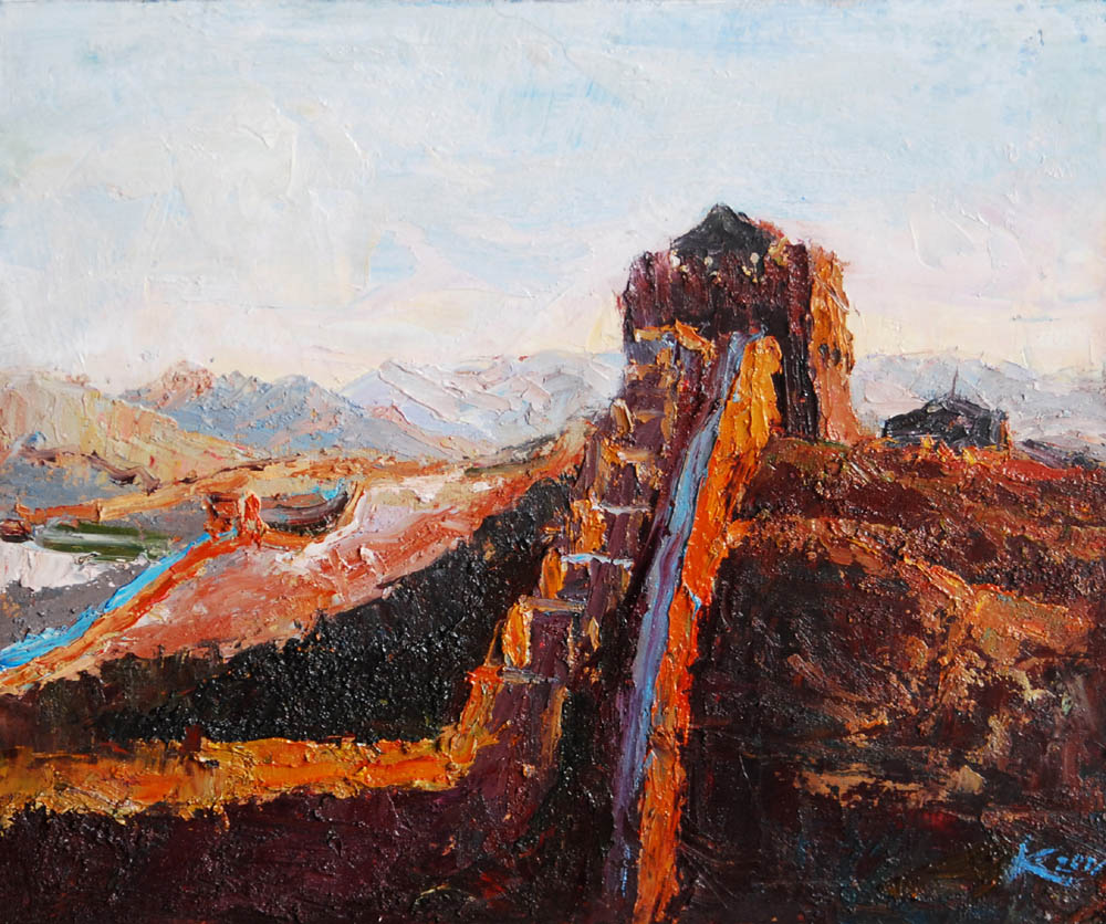 王佩坤《长城》留法并获金奖画家作品 木板油画