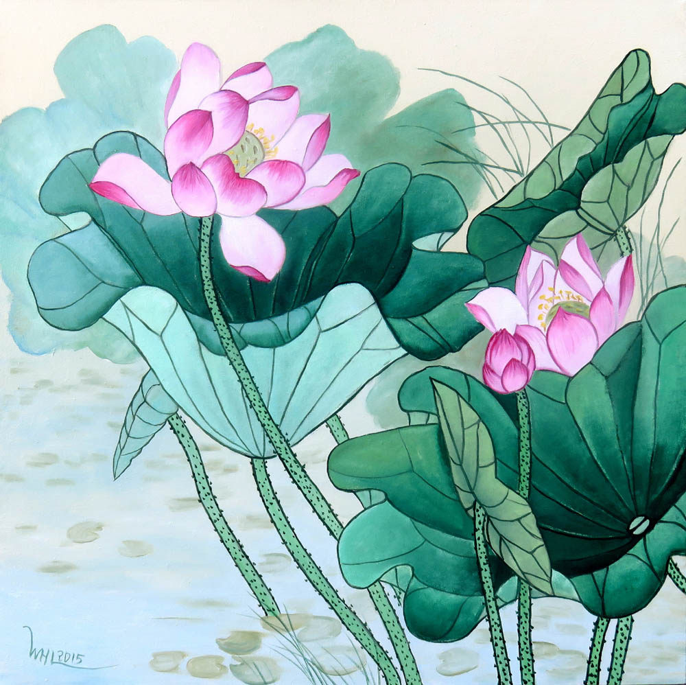 王会丽《清荷》工笔油画作品