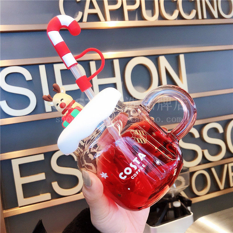 圣诞新品costa玻璃杯许愿魔法星梅森吸管杯女神款ins风高颜值可爱