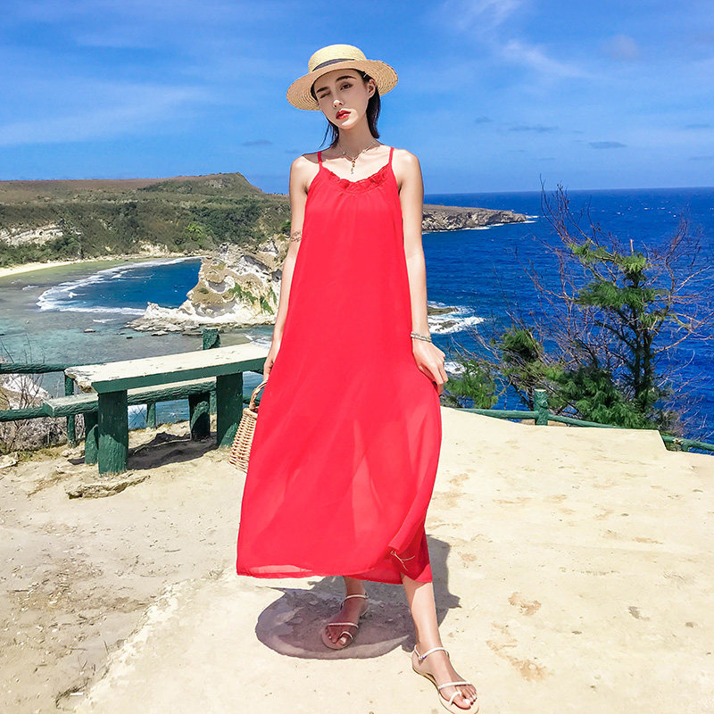 实拍新款显瘦海边度假连衣裙波西米亚露背海滩裙长裙-美尚佳服饰-广州