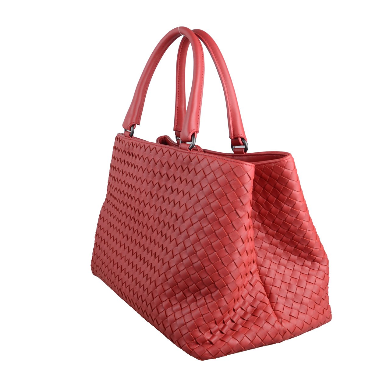 [9.5新]葆蝶家bv女士罗马经典编织羊皮红色双层手提包