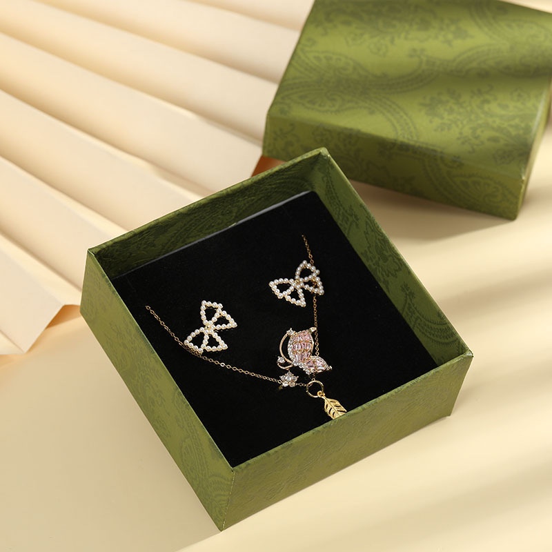 绿色饰品盒烫金logo手提天地盖戒指包装盒项链耳钉收纳首饰礼品盒