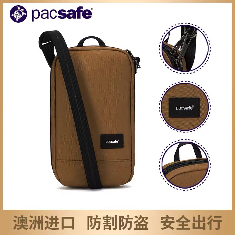 Pacsafe 出国防盗手机包斜挎 大容量防水竖款机票手机护照证件包