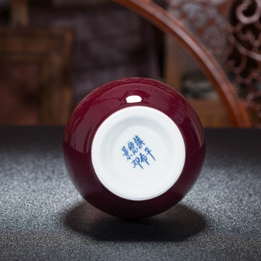 国家级非物质文化传承人邓希平作品 郎红釉琵琶瞥口瓶