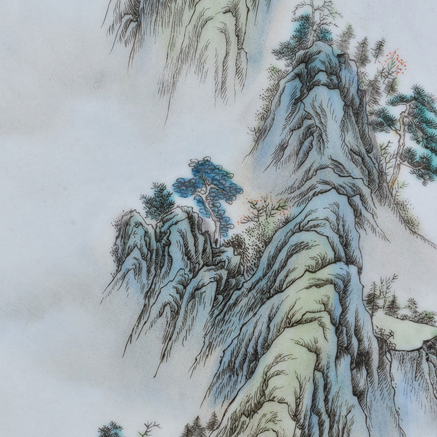 釉上彩手绘山水瓷板 中国高级工艺美术师作品
