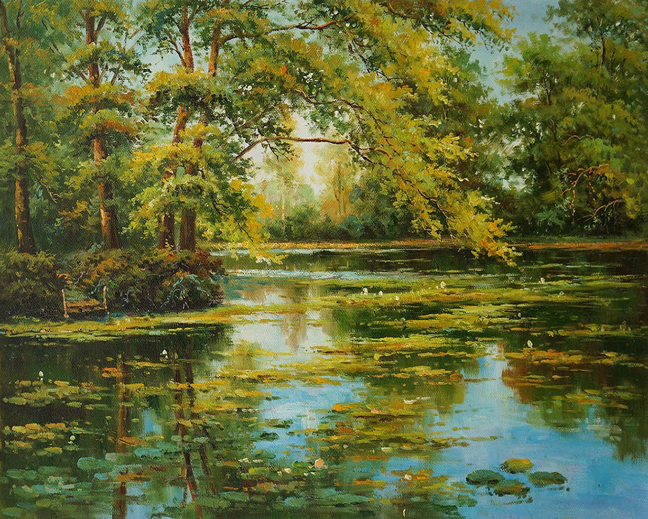 《林中水塘》叶伟忠 布面油画