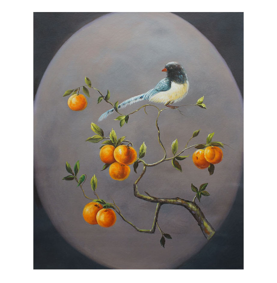 倪柳《喜鹊登枝》布面油画