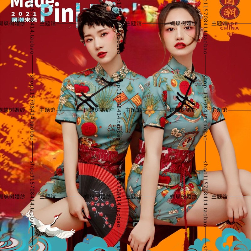 影楼展会新款性感旗袍艺术照闺蜜写真服复古中国风主题摄影服装