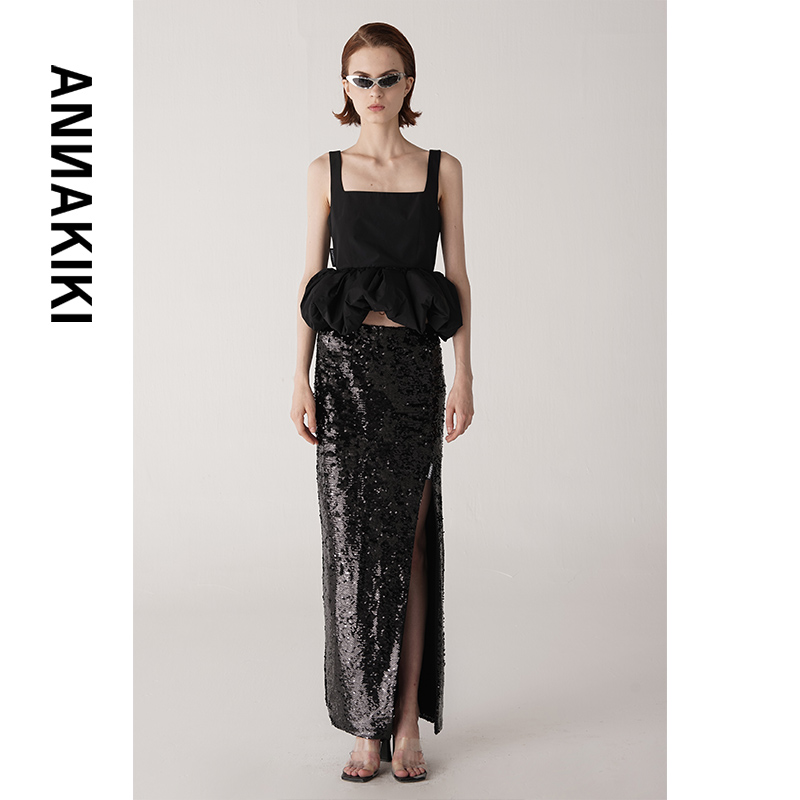 ANNAKIKI 半裙 欧阳娜娜同款 设计师小众设计珠片开叉bling半裙女|msdalam kategori Butik wanita / wanita, skirt - dari Buy2taobao.com untuk memberikan perkhidmatan ejen Taobao profesional membeli