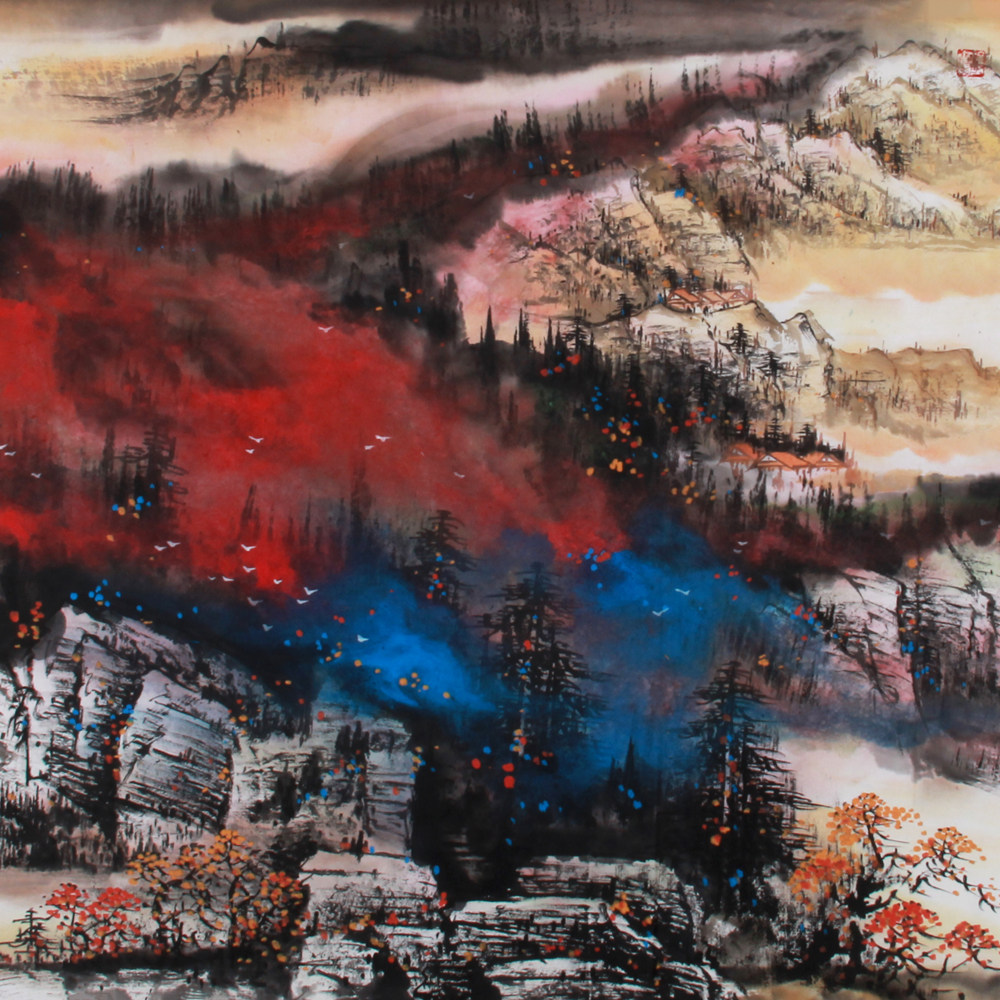 施云翔 《精品泼彩山水系列小六尺 江山溢彩》当代著名国画家