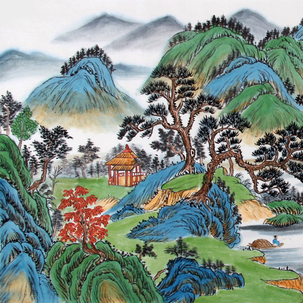 张云《精品山水 清江浮钓船》
