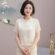2025新款重磅真丝T恤女短袖立领提花妈妈装桑蚕丝t恤小衫夏S5128