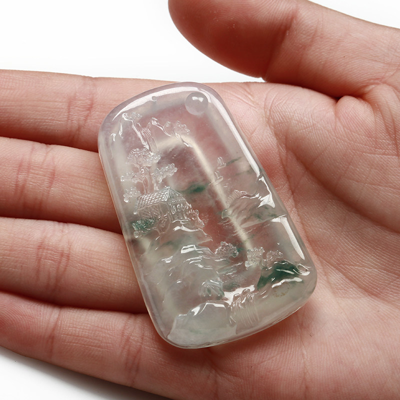 【林佳裕大师作品】收藏级老坑冰种精雕意境翡翠高山流水 28.86g