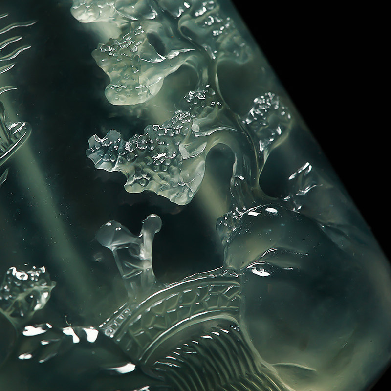 【林佳裕大师作品】老坑冰种大师雕刻翡翠山水牌 23.25g