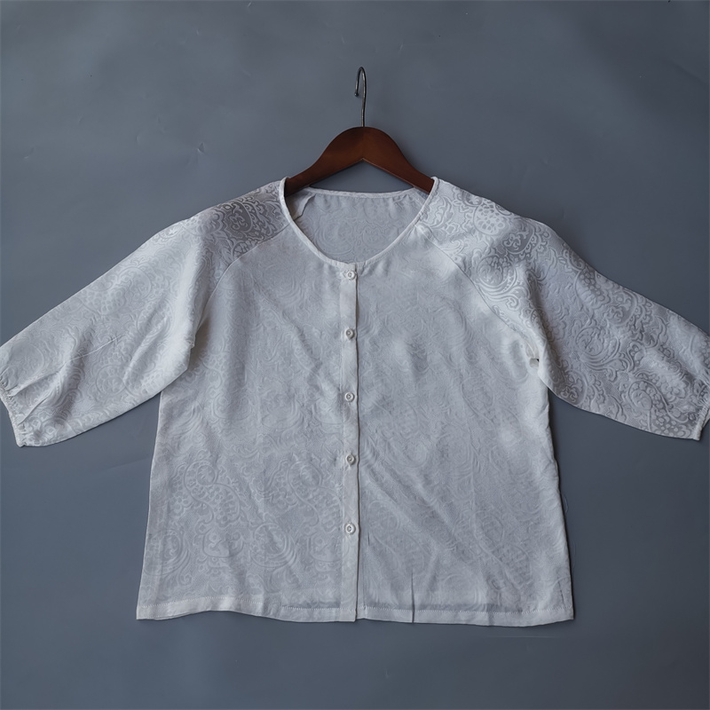 白色衬衫新品 透孔花萝100%真丝桑蚕丝宽松柔软上衣连肩衬衣高端
