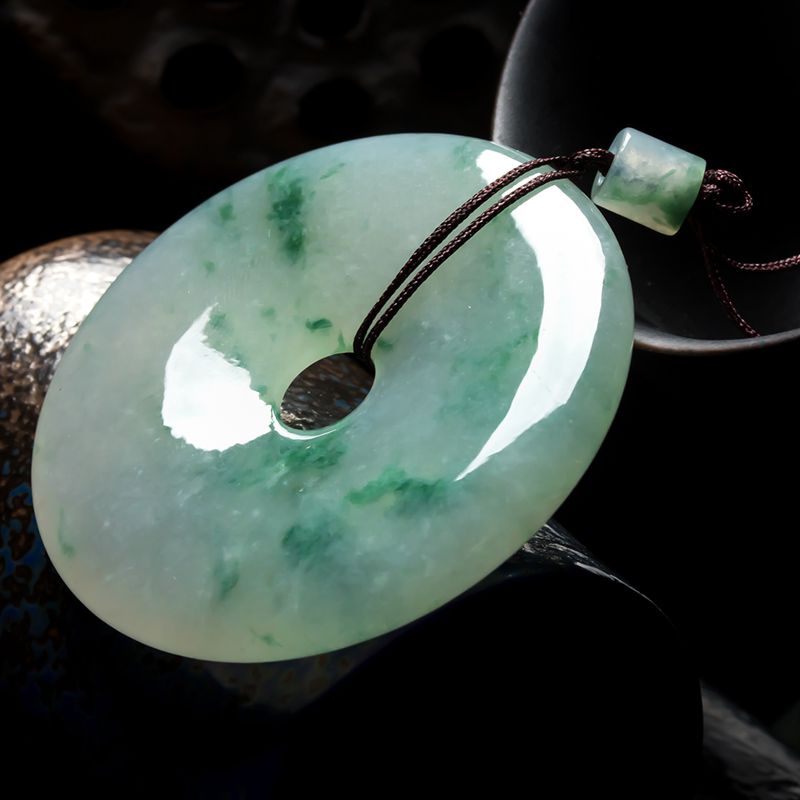 缅甸天然a货翡翠冰糯种飘花平安扣吊坠40.85g