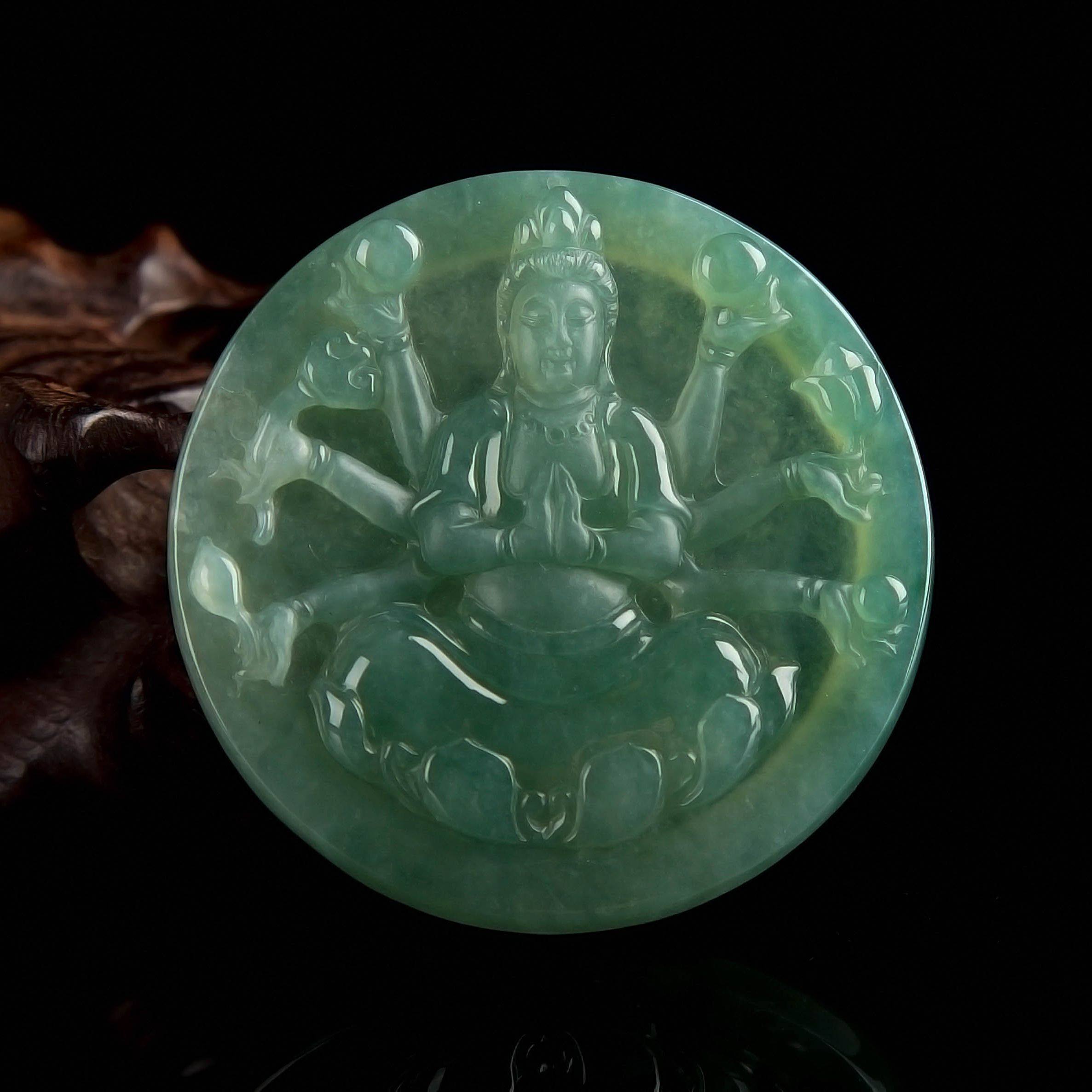 老坑翡翠油青千手观音吊坠 30.83g