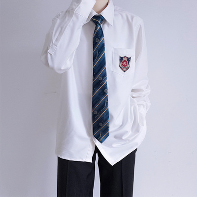 川岛木樱原创长袖刺绣学院风dk制服日系秋冬季学生男生上衣白衬衫