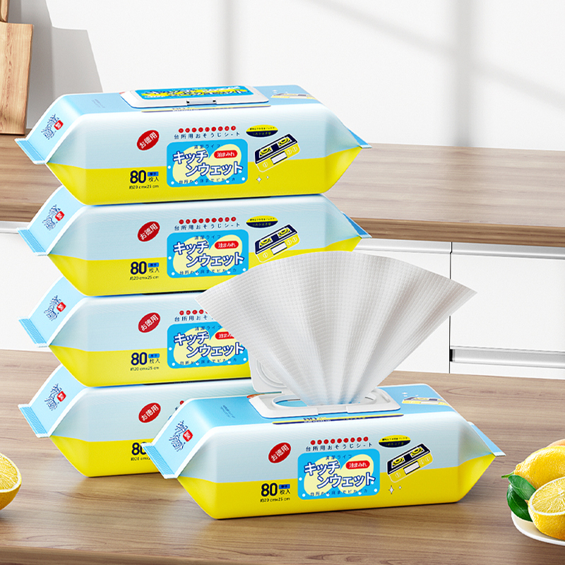 日本厨房湿巾纸加大包装特价强力去油污加厚家用清洁一次性湿毛巾