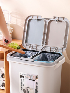 日本厨房垃圾桶高款家用2023新款双层加高大号干湿分离专用可移动