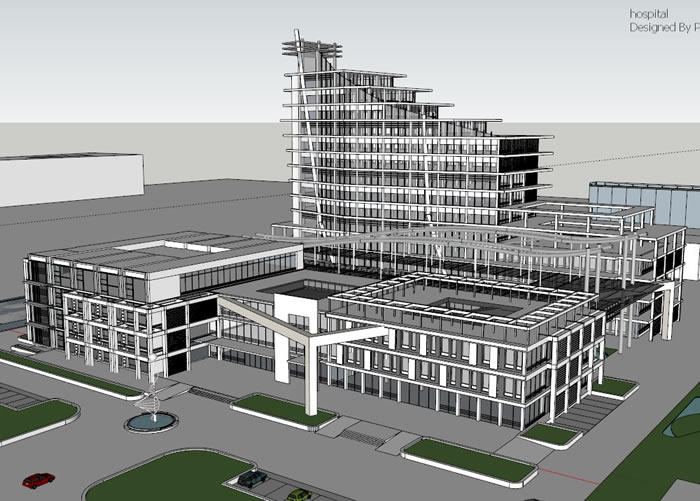 现代代回字形综合综合办办公楼建筑筑景设计观sketchup设计素材
