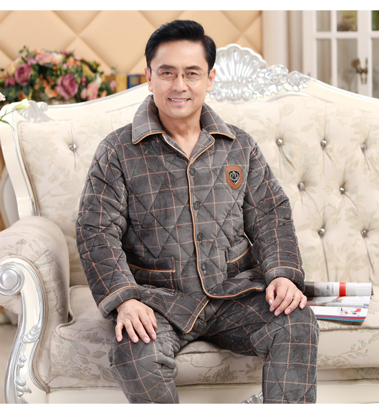 棉睡衣男冬季加厚中老年人