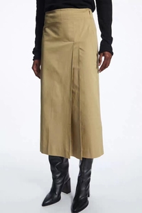 COS 女装标准版型直筒褶裥工装半身裙米色2023夏季新品1158260001