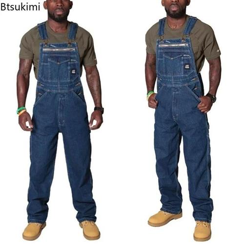 Mens Cargo Trousers Solid Jeans Overalls for Men Fashion