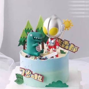 儿童大头超人蛋糕装饰摆件钢铁飞龙小恐龙男宝宝生日周岁侏罗纪