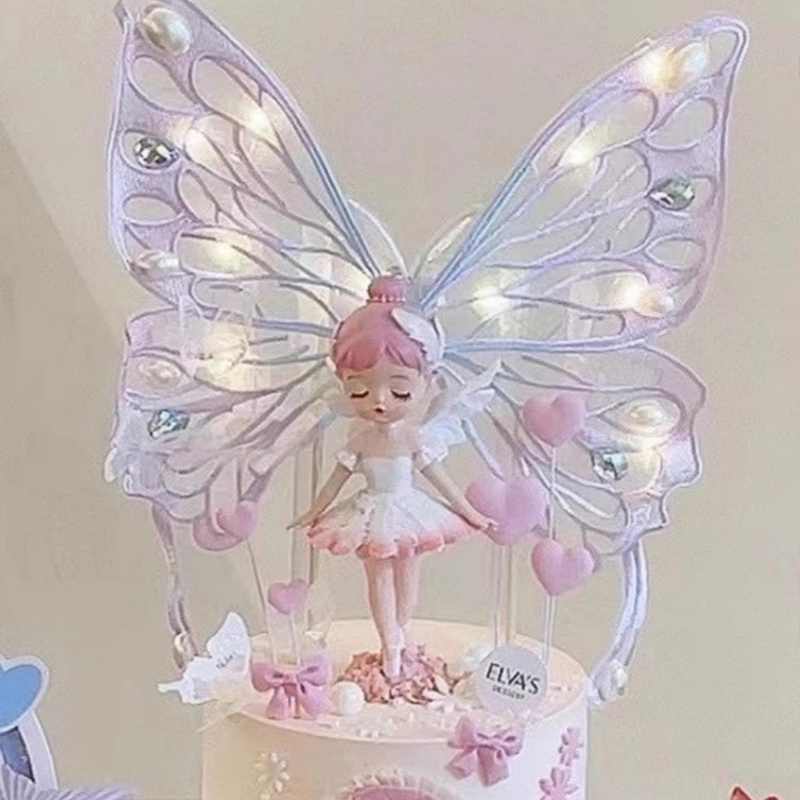 贝拉公主蛋糕装饰摆件粉色芭蕾舞裙女