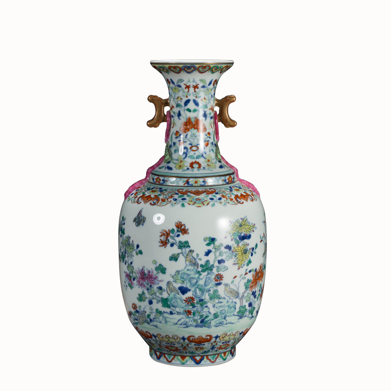 中国古陶瓷工艺美术大师 黄云鹏(仿清嘉庆青花斗彩花鸟纹瓶)