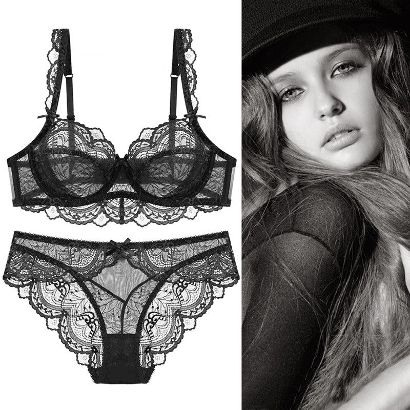 性感黛安芬文胸套装蕾丝超薄款大胸显小透明透气上托诱惑内衣女夏