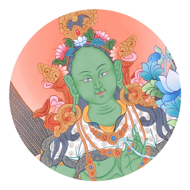 宽40cm 高61cm 底色与人物的碰撞 如仙境 绿度母 手绘唐卡 tb46