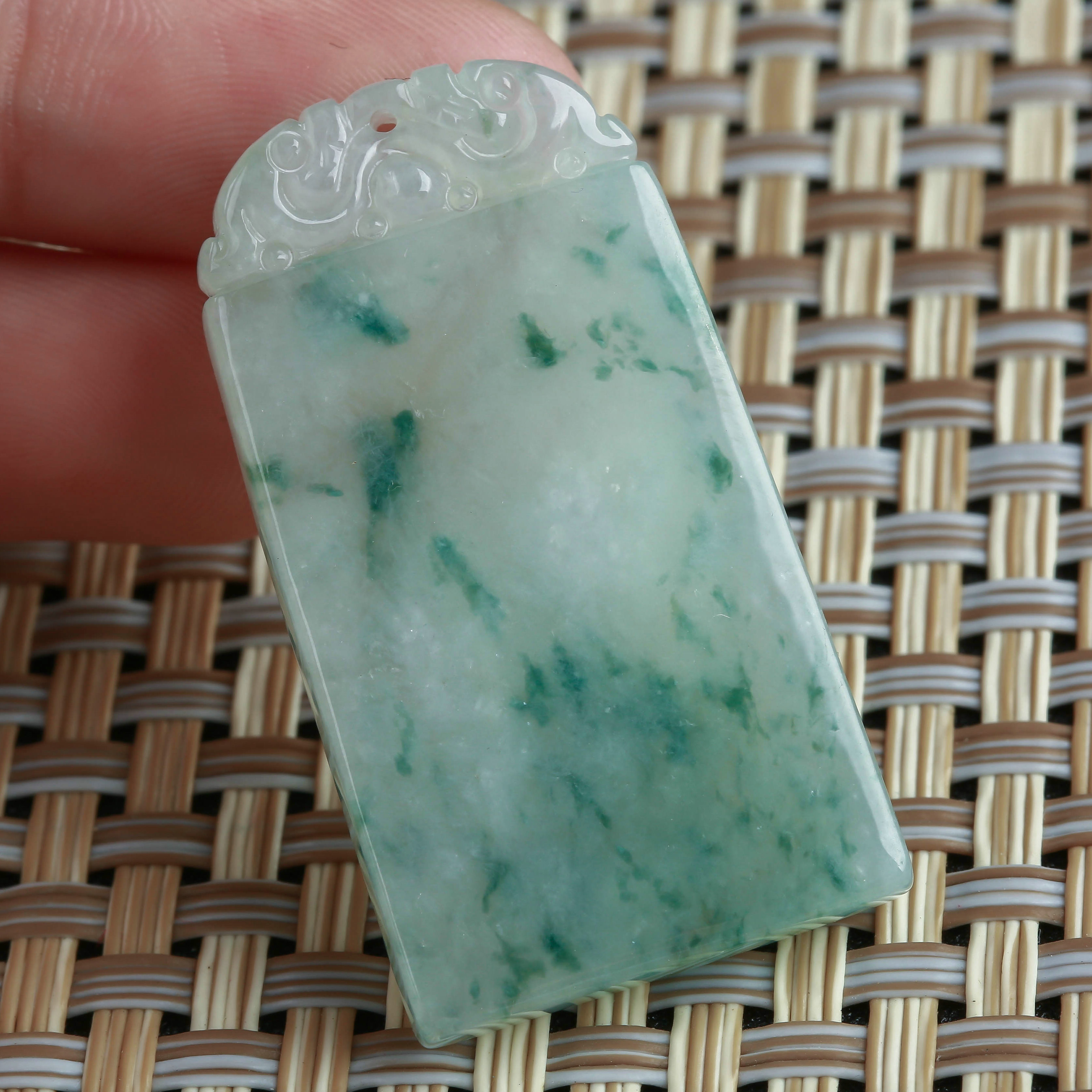 老坑冰糯种典雅飘花平安无事牌吊坠 13.96g