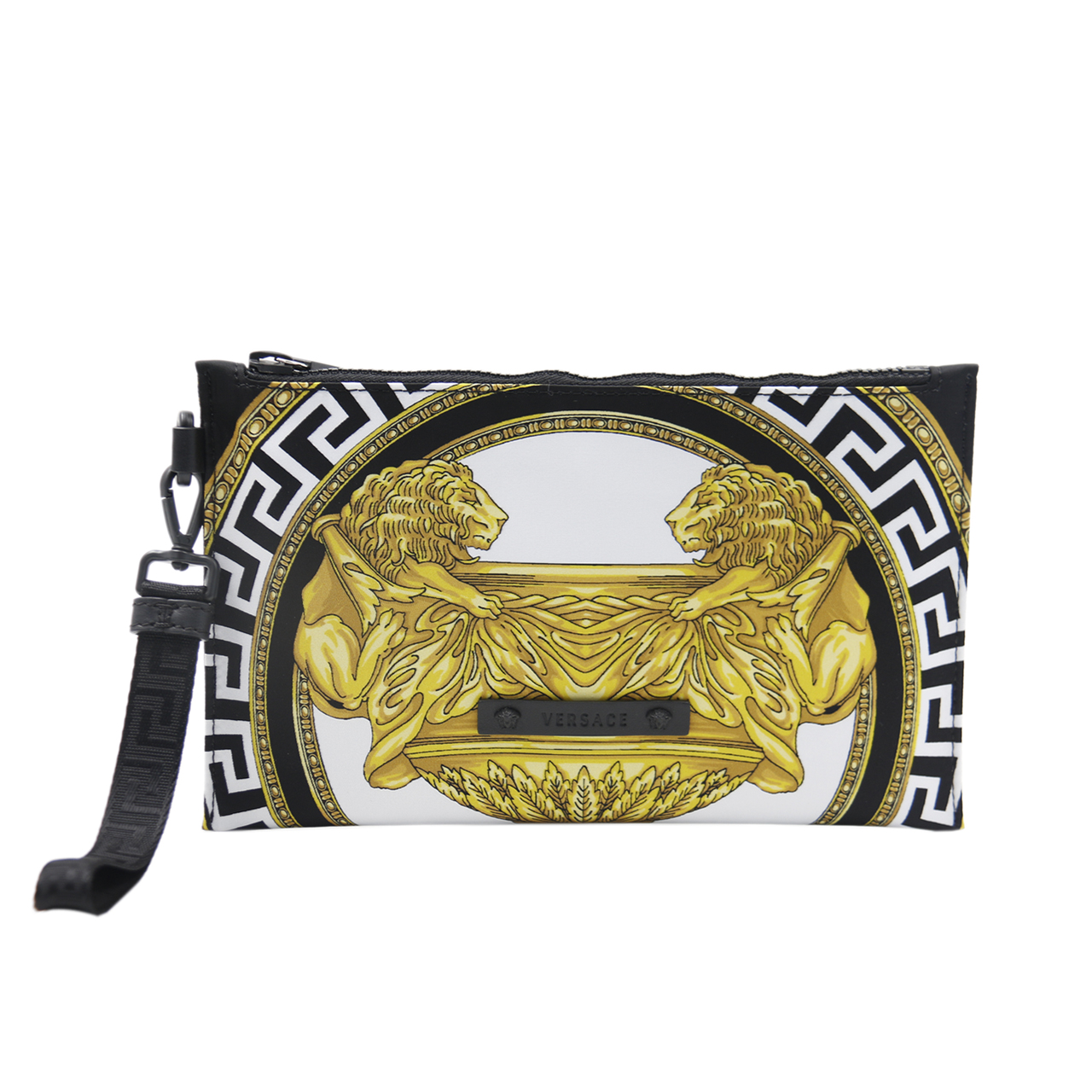 [9.9新]范思哲versace中性手拿包黑色尼龙黄色狮子头图案手包