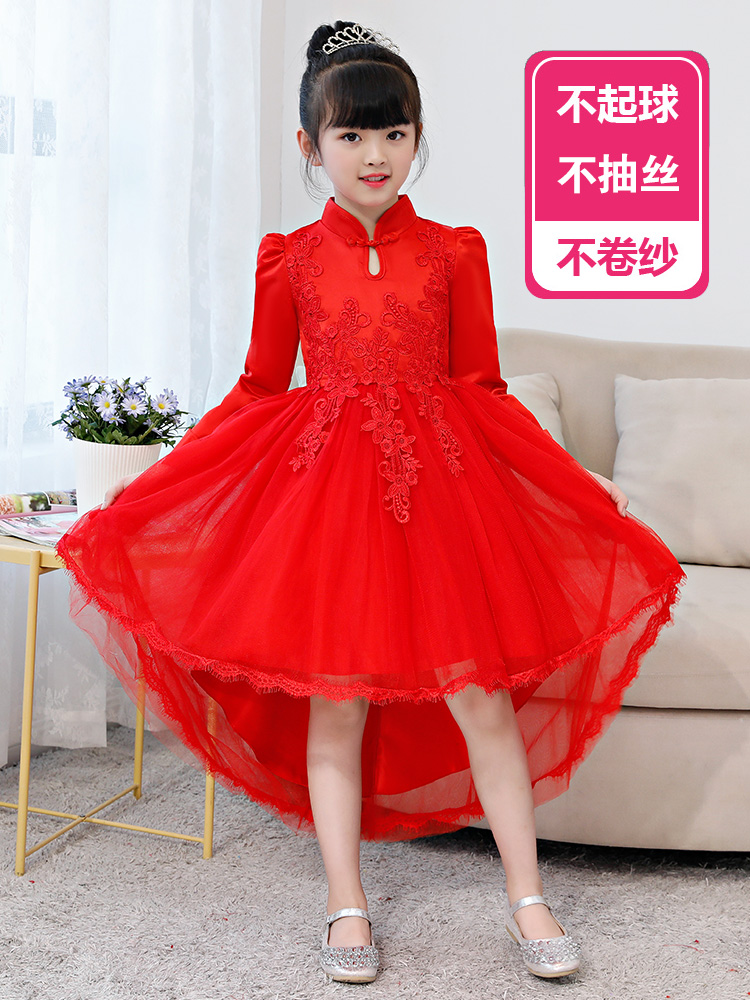 小孩婚纱_2019秋冬长袖儿童婚纱礼服小女孩拖尾女童公主裙中国风旗袍