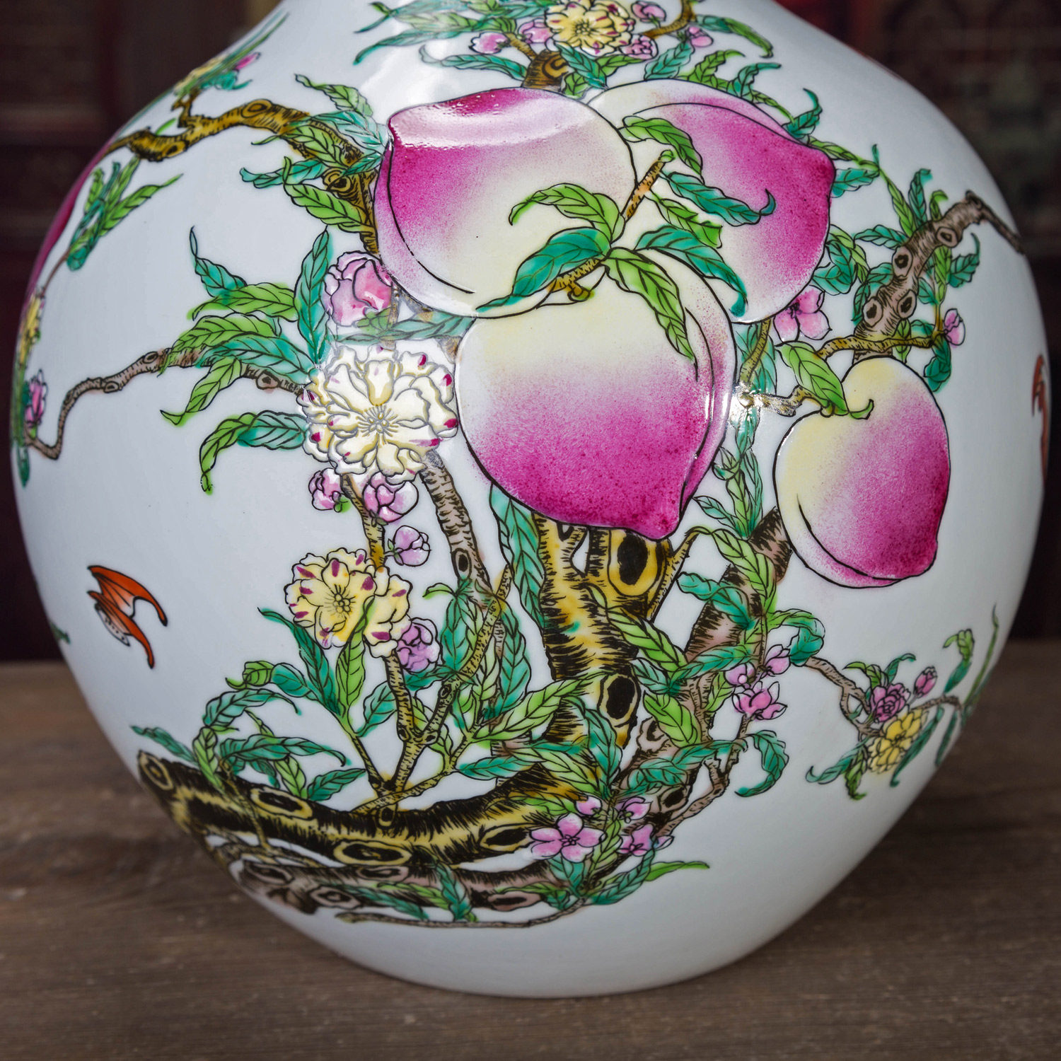 大号粉彩九桃图 景德镇老艺人曾强作