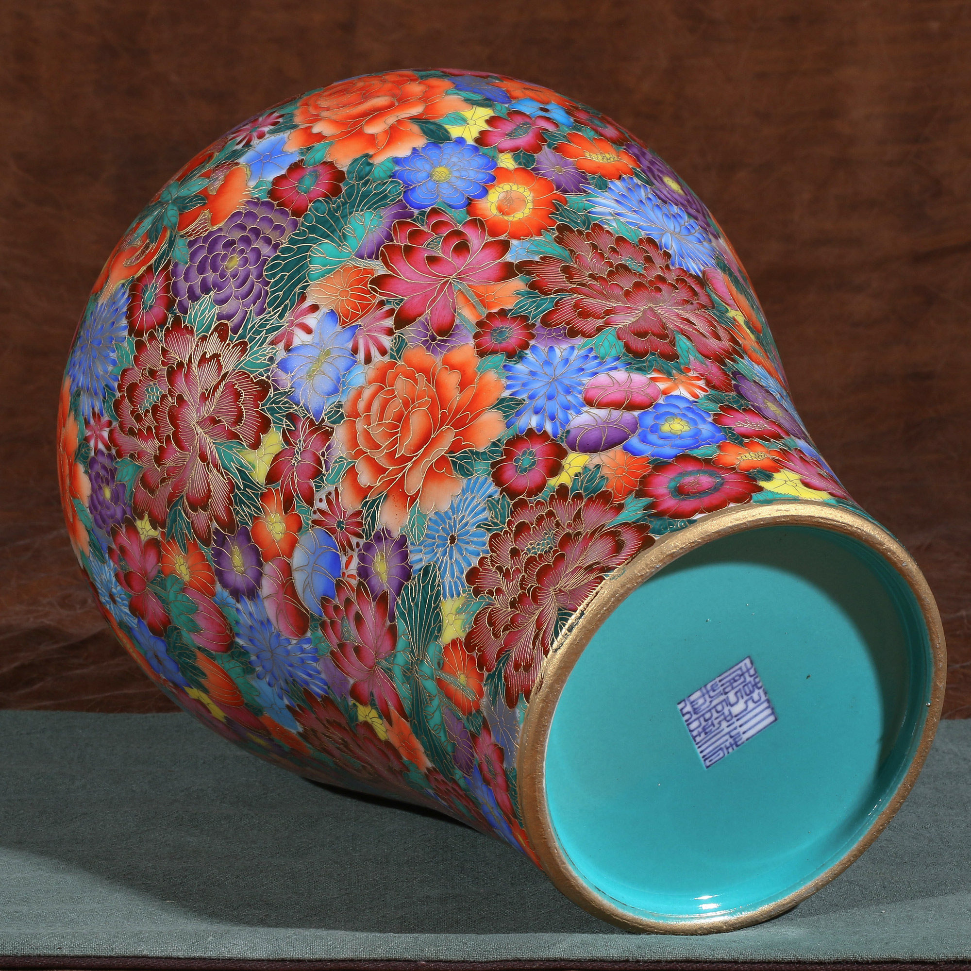 仿乾隆大号珐琅彩万花刻金花卉梅瓶 景德镇助理陶瓷美术师