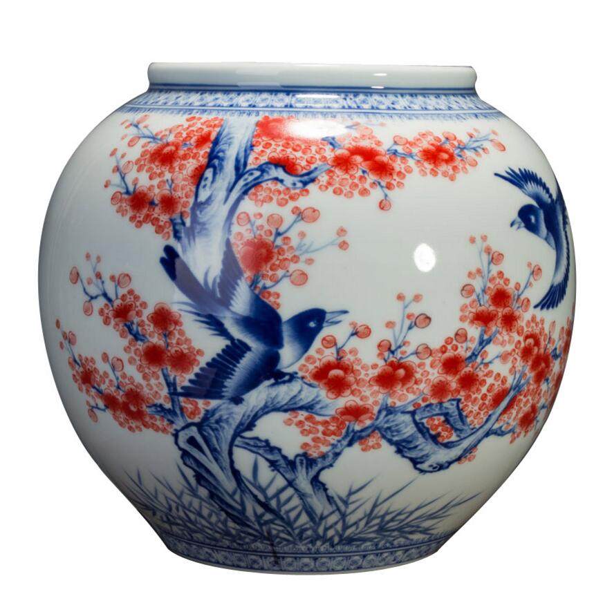 釉中彩内外画喜上梅梢 高级工艺美术师作