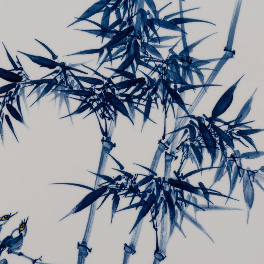 青花竹报平安瓷板 国家一级技师作