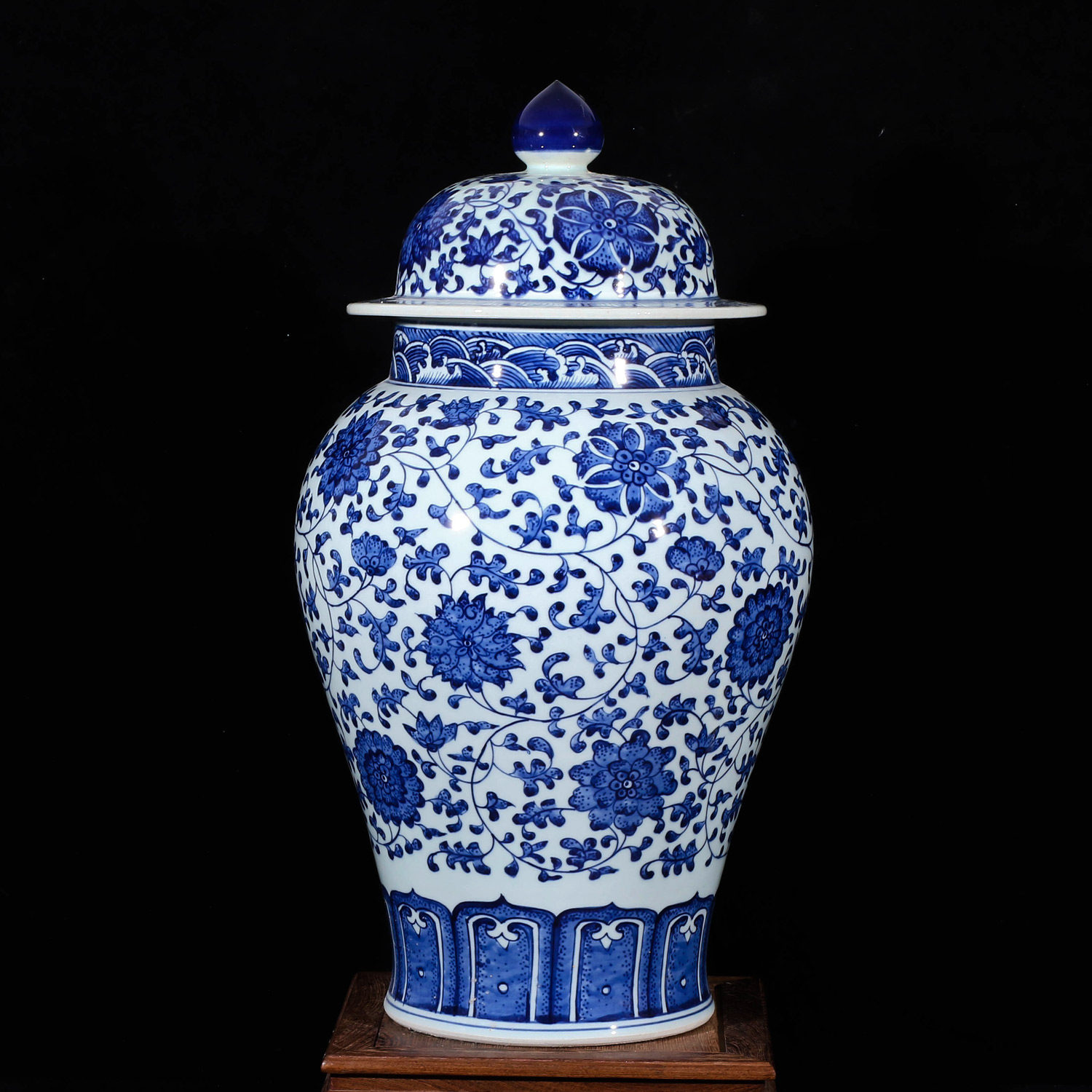 大号50*25厘米青花缠枝莲将军罐 景德镇助理陶瓷美术师