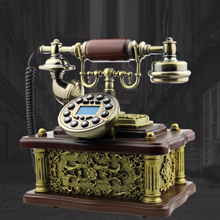 创意欧式仿古电话机实木座机客厅家用来电显示固定电话包邮