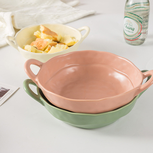 双耳碗简约餐具手捏不规则小众陶瓷汤碗泡面碗拉面碗家用面碗大碗